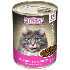 Влажный корм для кошек Big Cat Sterilized «Телятина с кроликом», кусочки в желе