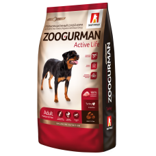 Полнорационный сухой корм для взрослых собак средних и крупных пород Zoogurman Active Life, Индейка/Turkey
