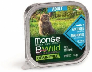 Monge Cat BWild GRAIN FREE беззерновые консервы из анчоусов с овощами