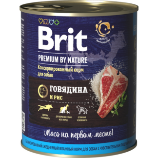 Консервы с говядиной и рисом для взрослых собак всех пород склонных к полноте BRIT Premium BY Nature