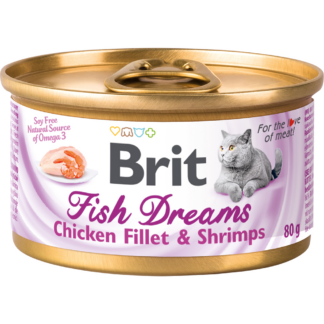 Консервы суперпремиум класса для кошек Brit Fish Dreams с куриным филе и креветками