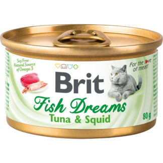 Консервы суперпремиум класса для кошек BRIT Fish Dreams с тунцом и кальмаром