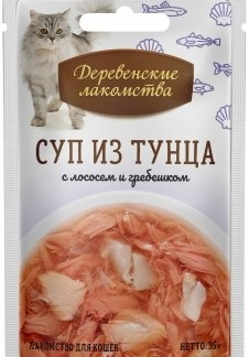 Деревенские лакомства консервы для кошек «Суп из тунца с лососем и гребешком»