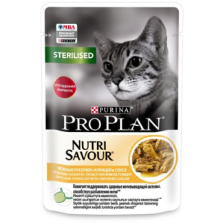 Pro Plan влажный корм Nutri Savour для взрослых стерилизованных кошек и кастрированных котов, с курицей в соусе