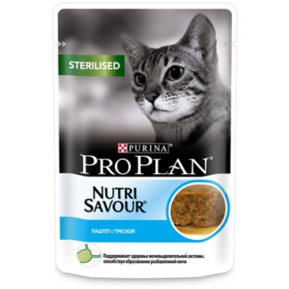Pro Plan NutriSavour для взрослых стерилизованных кошек, паштет с треской