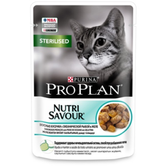 Pro Plan влажный корм Nutri Savour для стерилизованных кошек и кастрированных котов, кусочки с океанической рыбой, в желе